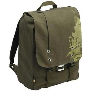 Case Logic Backpack Green 17" Canvas Y2k City Skyline Bottle Opener Pockets VTG‎